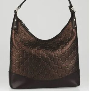 Gucci Dark Brown Embossed Hobo Bag